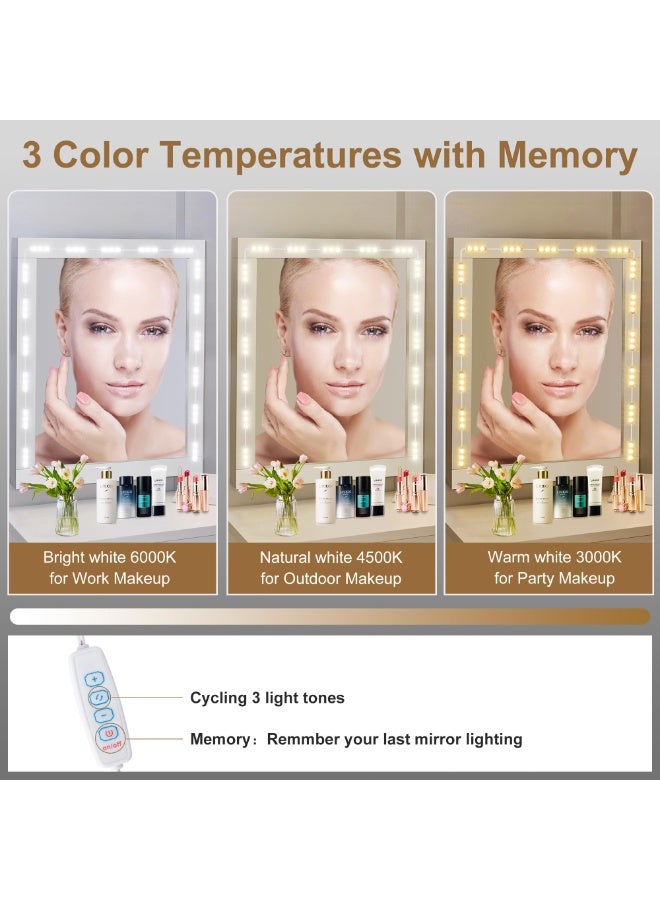 LED Vanity Mirror Lights, 3 Color 20pcs*3LEDS 12V Hollywood Style Makeup Lights Stick on, Bright Dimmable with Power Adapter (Mirror Not Included) - Image 3